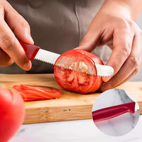 Couteau à viande, fruits, tomates, pain et légumes à bord ondulé dentelé avec manche en PP coloré pour la découpe de la viande en restaurant et cuisine