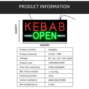 9*19 "cao <span class=keywords><strong>BRIGHT</strong></span> LED Kebab mở cửa hàng dấu hiệu, LED Kebab cửa hàng trong nhà treo trên mở nhấp nháy biển quảng cáo - Product Image 2