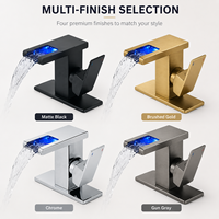 Robinet de lavabo cascade LED monotrou chaud/froid en acier inoxydable pour projets hôteliers