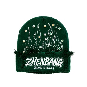 HKZB Customized Knitted <b>Beanie</b> <b>Hat</b> with Rhinestone Casual Distressed <b>Beanies</b> for <b>Men</b> and Women Fashion Streetwear Accessories - Product Image 1