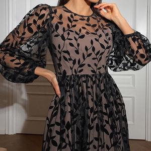 Экологичная винтажная Модная трикотажная флокированная ткань, новый дизайн, Тюлевая сетка с принтом листьев для одежды для девочек, вязаная ткань - Product Image 6