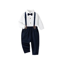 Conjunto de Primer Cumpleaños para Niño, Otoño/Invierno, Estilo Británico, Overol, Camisa de Manga Larga con Corbata de Moño, Sudadera de Algodón para Ceremonia