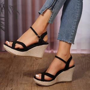 Nuova tendenza da <span class=keywords><strong>donna</strong></span> <span class=keywords><strong>sandali</strong></span> con zeppa in pelle sintetica e tacco <span class=keywords><strong>di</strong></span> grandi dimensioni con cinturini incrociati antiscivolo per le attività estive all'aperto - Product Image 5