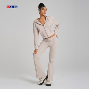 Set donna <span class=keywords><strong>elegante</strong></span> <span class=keywords><strong>tuta</strong></span> da donna Slim Fit a gamba dritta Set Jogger personalizzato due pezzi pantaloni di <span class=keywords><strong>tuta</strong></span> a gamba dritta e Set con cappuccio con Zip - Product Image 3