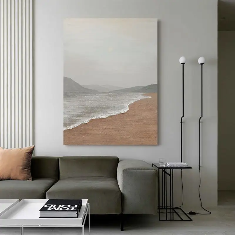 Pintura al óleo de paisaje marino con textura minimalista abstracto hecho a mano puro lienzo estirado pinturas de arte de pared 3D y artes de pared con marco