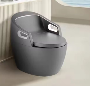 Fauteuil intelligent monobloc à dossier semi-circulaire avec accoudoirs, en céramique, à montage au sol, avec chasse d'eau S-trap, siège chauffant et télécommande, design Old Man - Product Image 2
