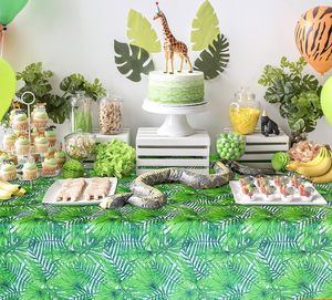 HIPIE Tropical Luau nappe en plastique Hawaii feuilles de palmier couverture de Table pour bébé fête d'anniversaire été Zoo <span class=keywords><strong>Jungle</strong></span> <span class=keywords><strong>Safari</strong></span> thème - Product Image 5