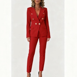 New <b>Explosion</b> Slim Double-breasted Solid <b>Color</b> Suit Pants Women's 2-piece Set Fashion - Product Image 3