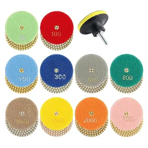 <span class=keywords><strong>3</strong></span>-Zoll-Nassdiamant-Polierpolierpads in Industrie qualität Set 50-3000 Grit <span class=keywords><strong>Hook</strong></span> <span class=keywords><strong>Loop</strong></span> Backing für Granitstein-Marmor winkel - Product Image 1