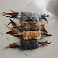 Jouet pour chat en fourrure de lapin avec plumes, fourrure véritable, fait main, jouets pour chats, jouet en fourrure de lapin moelleux avec plumes