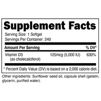 Suplemento sin gluten Extra Strength Vitamin D3 5000 IU Vitamin D Ayuda a apoyar la salud inmunológica