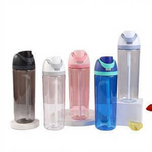 Tritan High Quality Double <b>Drinking</b> <b>Straw</b> Transparent <b>Plastic</b> Pop-Up Lid Travel Fruit Cup 750Ml Fitness Sports Water Bottle - Product Image 1