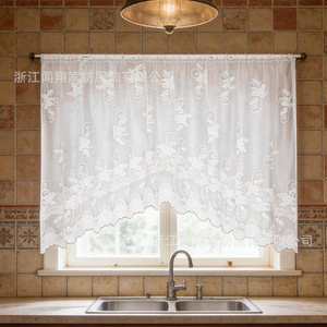Wenxiang French Lace Curtains Scarf Valance Breathable Dustproof Rod Installation Translucent <b>Window</b> Treatment - Product Image 4