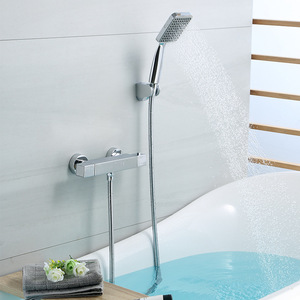 Grifo de ducha termostático cuadrado con válvula de cerámica, juego de cabezal de ducha tipo lluvia cromado para baño - Product Image 2