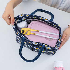 Sac à déjeuner isotherme à motif Daisy, bleu marine et rose, fourre-tout de grande capacité pour pique-nique et usage quotidien - Product Image 2
