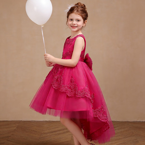 Vestido de princesa para niños, falda tutú de encaje fucsia con corte en A, escote corazón - Product Image 1