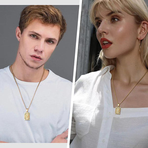 Collar con Colgante de Letra Inglesa de Acero Inoxidable 18K de Moda, Cadena de Eslabones Chapada en Oro, Regalo Unisex para Aniversarios y Ocasiones Especiales - Product Image 2