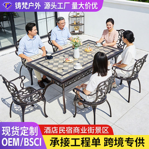 Cast Aluminum Outdoor <b>Table</b> With Tile Top Traditional Garden Furniture For Patio Deck <b>Balcony</b> - Product Image 2