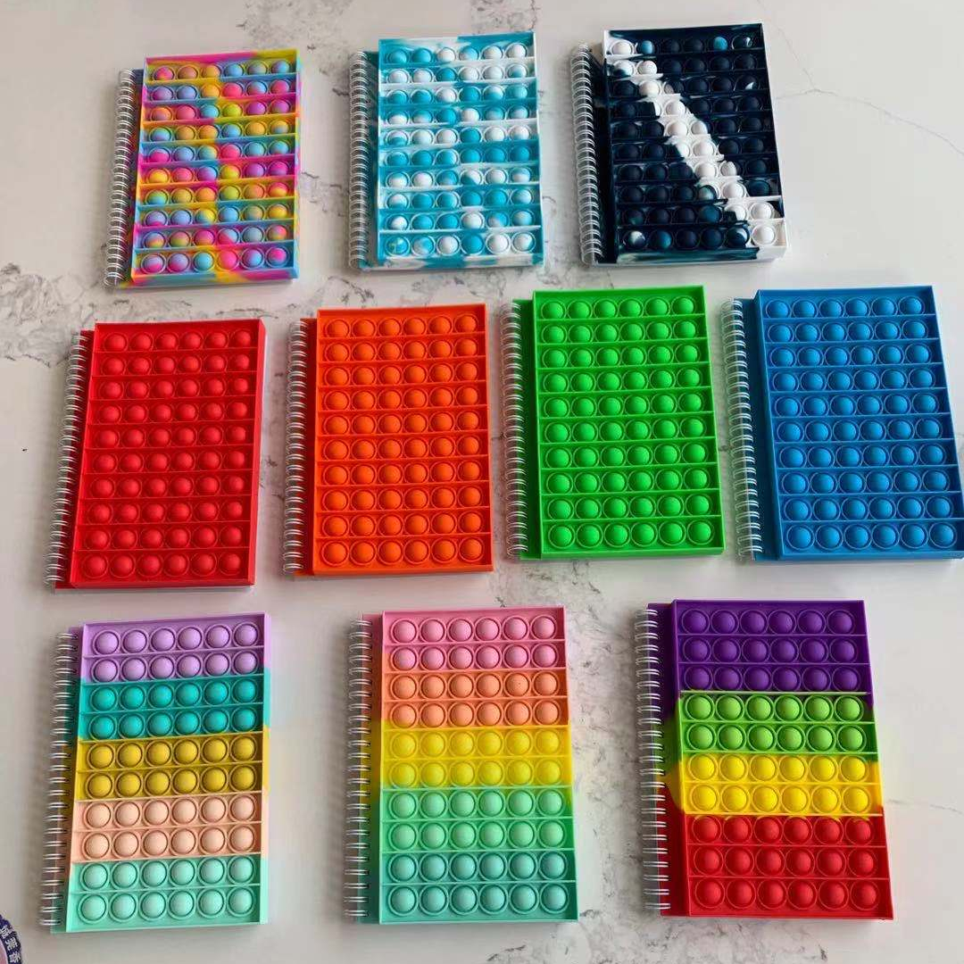 Personalized Custom logo Silicone Pop bubbles cover relieve Fidget Notebook softcover For Relaxing And Brain Excerise