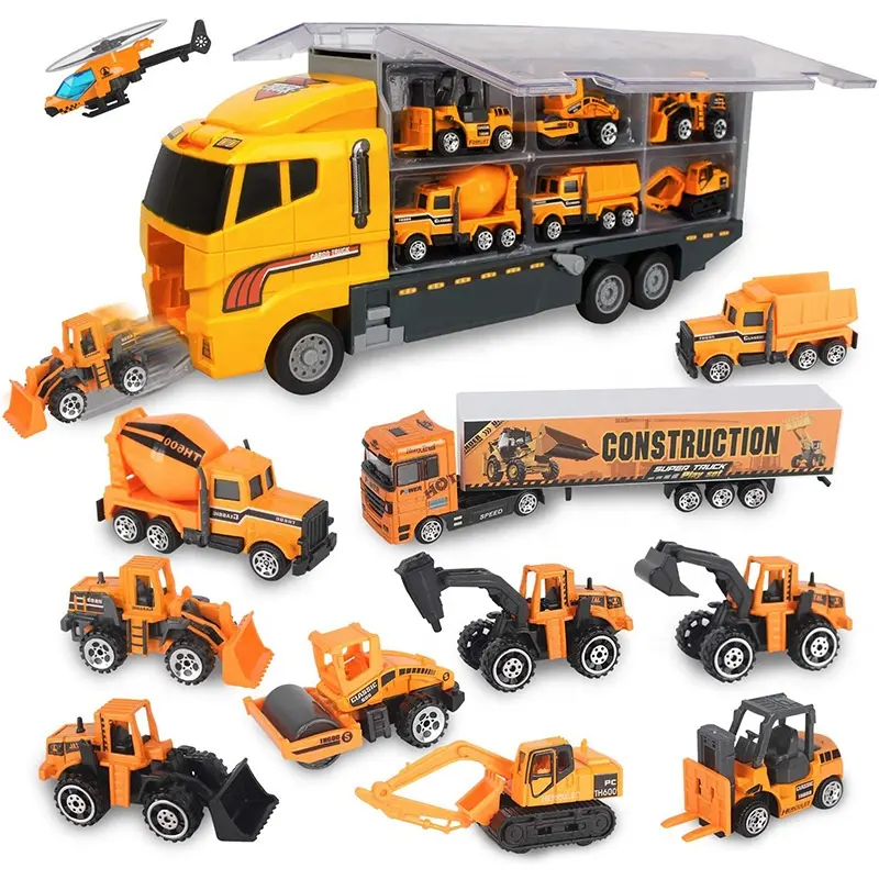 New Big Construction Trucks Set Mini Alloy Diecast Car Model 1:64Scale Toys Vehicles Carrier Truck Engineering Car Toys For Kids