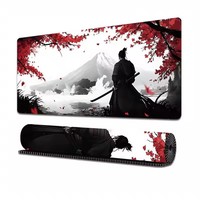 Tapis de bureau et de jeu carré en caoutchouc naturel de 3 mm d'épaisseur, imprimé par sublimation, motif art de l'encre samouraï japonais, en stock