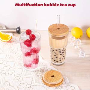 Cross-border for Modern and Simple Design Juice Coffee <b>Cup</b> with Vertical Stripes <b>Large</b> Capacity Lid Straw - Product Image 4