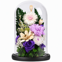 Cloche en verre pour fleurs préservées avec lumière LED, présentoir de chrysanthèmes, œillets et roses éternelles pour autel bouddhiste et décoration commémorative