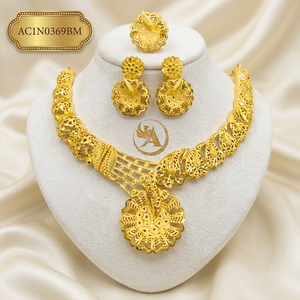 Beautiful New High Quality Design Short Statement Necklace Set <b>Earrings</b> Rings Premium Brass Gold Plated African Wedding Jewelry - Product Image 1