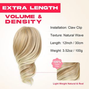 Extensions de queue de cheval à pince de 12 pouces, synthétiques, douces et naturelles, ondulées, pour ajouter longueur et volume, blond <span class=keywords><strong>doré</strong></span> avec pointes claires pour femmes - Product Image 2