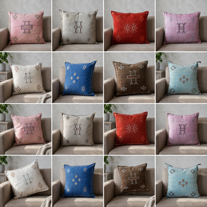 Funda de Cojín Cuadrada con Bordado Geométrico, Cojines Decorativos Bohemios Hechos a Mano de Lino y Algodón para el Hogar - Product Image 2