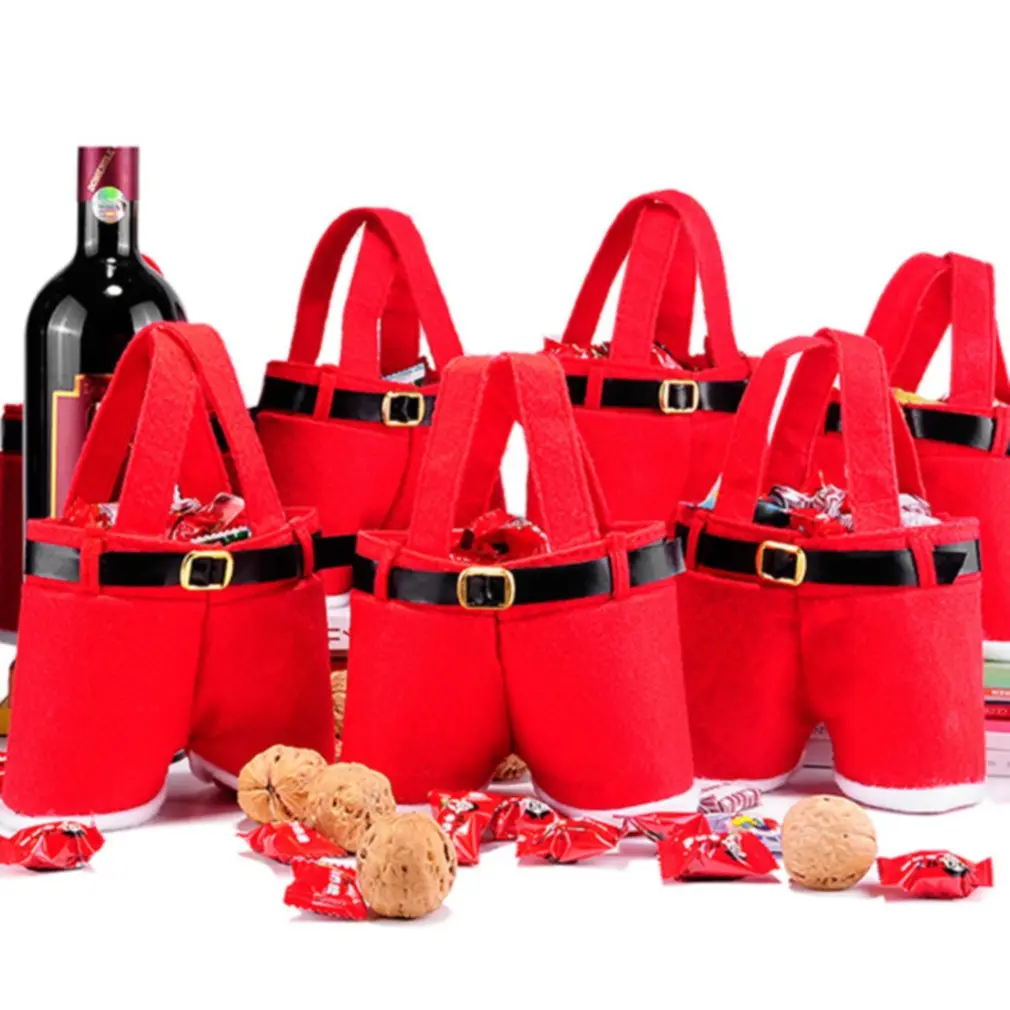 Vente en gros Pantalon à bretelles Père Noël Cadeau de Noël Sac de bonbons Sac de bouteille de vin Sacs-cadeaux de Noël