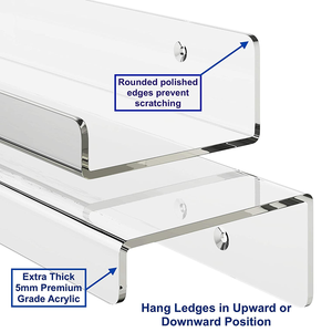Juego de 2 Estantes Flotantes Acrílicos Transparentes de 24 Pulgadas, 5 mm de Grosor, <span class=keywords><strong>para</strong></span> Exhibición de Discos de Vinilo LP - Product Image 3