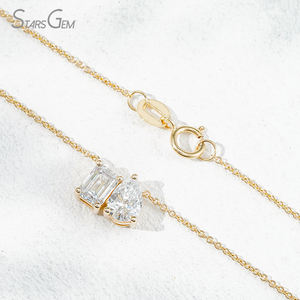 1CT pir zamrud liontin berlian Lab, kartu perhiasan gigi CVD HPHT rantai 40 + 5CM 10k emas padat kancing Toi Et Moi Lab berlian - Product Image 5