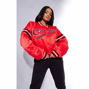 Fashion Women Casual Single Breasted Pockets Stitching Varsity <b>Jacket</b> Long Oversize <b>Pink</b> Leather Sleeve Varsity <b>Jacket</b> - Product Image 3