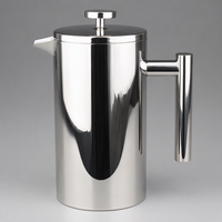 Cafetière à piston en acier inoxydable 304 à double paroi isolée, style européen, avec infuseur à thé et filtre à mailles fines