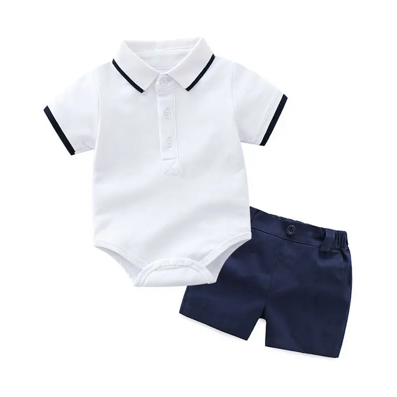 Summer Hot Sale Baby Boy Short Sleeve Polo Shirt Romper Casual Kids Clothes Suit
