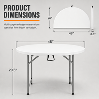 Table ronde pliante LuckyOct de 1,22 m (4 pieds) en HDPE, 122 x 74 cm, blanche, pour l'intérieur et l'extérieur, pour banquets et événements, imperméable
