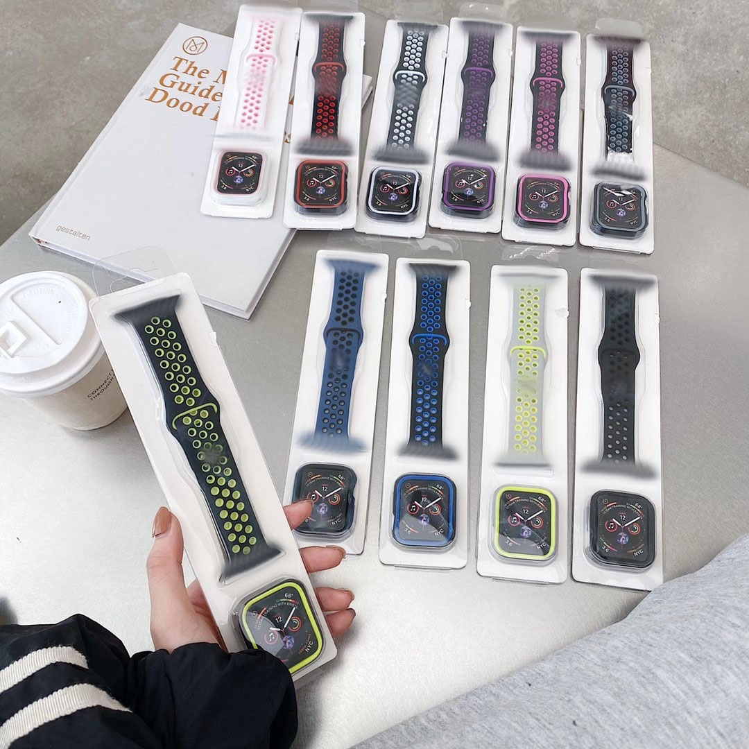 Роскошные Смарт Спортивные Мягкие силиконовые Ремешки для наручных часов Apple Watch полосы браслеты для наручных часов iwatch, дышащие band серии 6 5 4 3