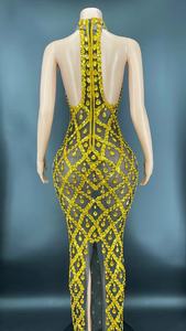 NOVANCE Y2360-G Ultimo Modello di <span class=keywords><strong>Abito</strong></span> Formale, Vestito <span class=keywords><strong>Giallo</strong></span> con Diamanti Luccicanti, Halter con Rete, <span class=keywords><strong>Abito</strong></span> da Compleanno Sexy per Donne, per Cene di Gala - Product Image 3