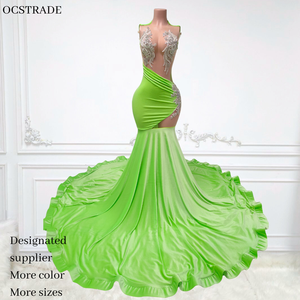 Ocstrade <span class=keywords><strong>Vestito</strong></span> da Sera Lungo <span class=keywords><strong>Elegante</strong></span> <span class=keywords><strong>Blu</strong></span> Reale con Strass Argentati e Strascico, Abito da Ballo di Lusso per Donna 2026 - Product Image 1