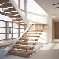 Современная лестница L-образной формы, двойная лестница, прямая лестница со ступеньками из древесины