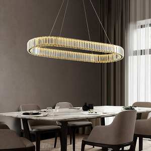 Lámpara de araña moderna LED anillo de lujo conectado tira larga luz colgante de cristal para mesa de comedor - Product Image 1