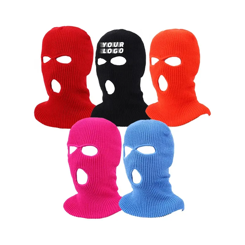 Winter warm cycling three-hole knitted hat ski mask can be customized with logo embroidery