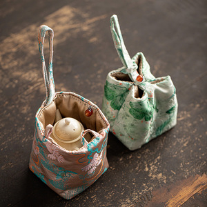 Chinese Style Brocade Teacup Storage <b>Bag</b> Cube Portable Travel Tea Set Pouch <b>Compression</b> Type Dehua Origin - Product Image 1