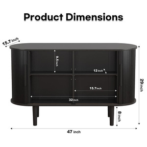 ブラックアクセントウッドクレデンザフルーツスライディングドアロングビュッフェ装飾クラフト収納タンブールドアキャビネットリビングルーム家具 - Product Image 2