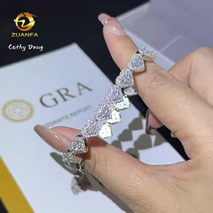 Custom Heart Design Solid Silver 925 Hip Hop Iced Cuban Link Bracelet 8mm VVS Moissanite Diamond Women's Fine Jewelry Necklace