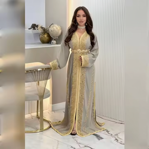 Elegante Caftán Marroquí Premium para Mujer, Estilo Vintage, Satén de Seda Ecológico, Sin Mangas, Bordado Detallado, Vestido Largo Hasta el Suelo - Product Image 3