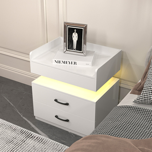 Nightstand With Adjustable Led Strip Light 2 <b>Drawers</b> Large <b>Storage</b> Space Bedside Table Coffee Table - Product Image 1