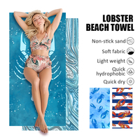Serviette de sport en microfibre jacquard super absorbante de luxe, extra large, sans sable, serviette de plage Langouste avec logo imprimé sur mesure