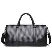 Nouveau sac de voyage en PU de grande capacité, unisexe, décontracté, pour courte distance, sac à main, sac de sport tissé à carreaux, fermeture éclair imperméable, poignée télescopique